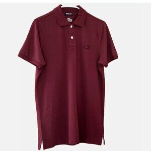 Hollister Men's Advanced Stretch Icon Logo Pique Polo Shirt In Burgundy Size M